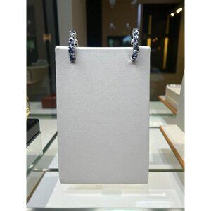 Blue Tourmaline Sterling Silver Huggie Earrings Latch Back Signed RI